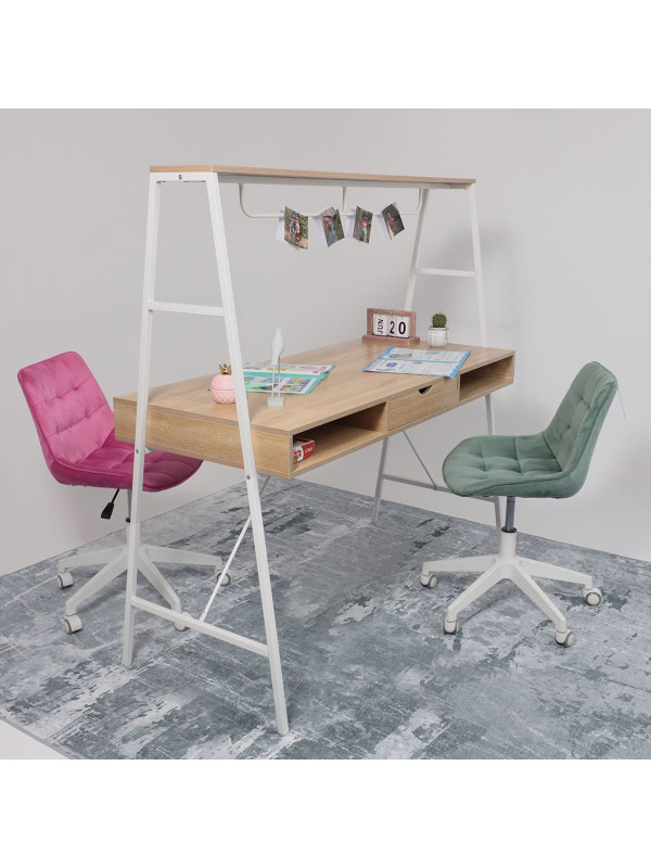 Стол письменный AksHome Vector светлый дуб/белый металл в интерьере