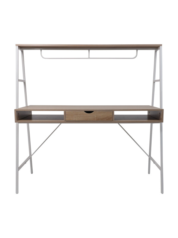 Стол письменный AksHome Vector светлый дуб/белый металл спереди