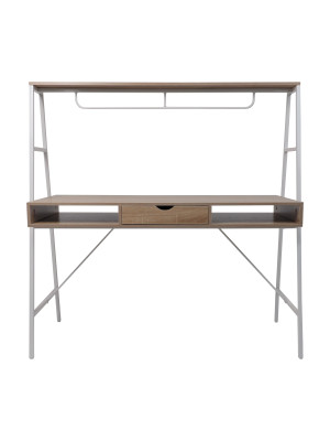 Стол письменный AksHome Vector светлый дуб/белый металл спереди