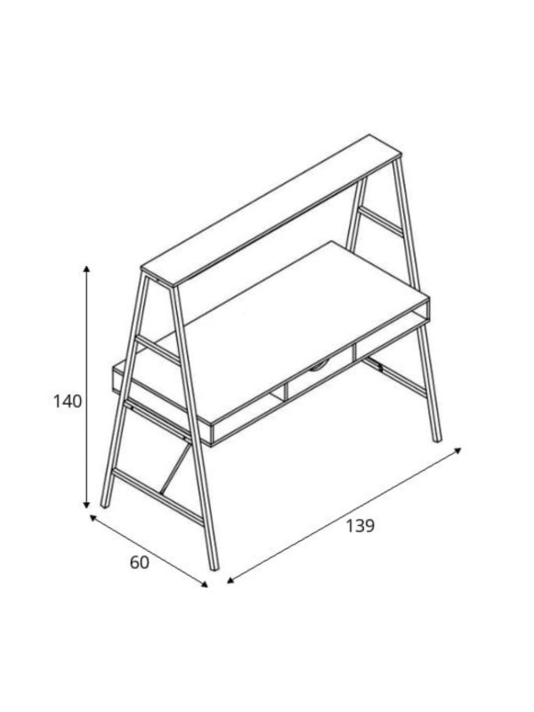 Стол письменный AksHome Vector светлый дуб/черный металл схема