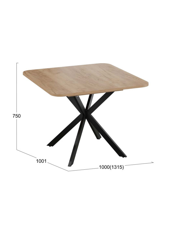 Кухонный стол ТриЯ Лиссабон Тип 1 черные опоры/дуб крафт золотой схема