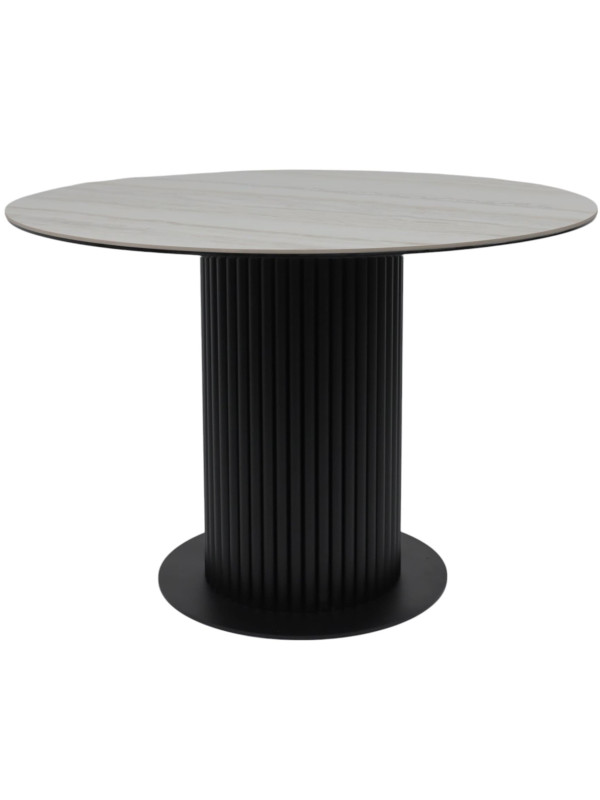 Кухонный стол Аврора Раунд камень белый Elyt pulido/черный матовый