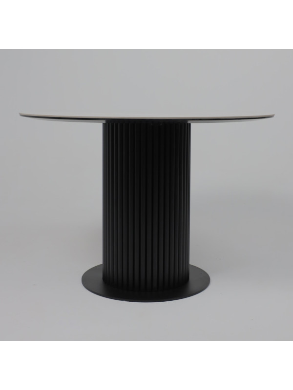 Кухонный стол Аврора Раунд камень белый Elyt pulido/черный матовый сбоку