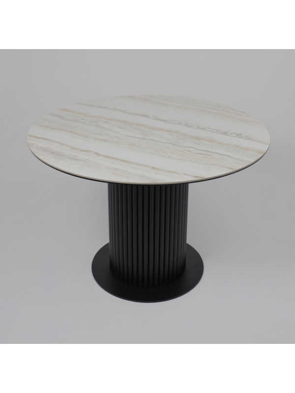 Кухонный стол Аврора Раунд камень белый Elyt pulido/черный матовый сверху