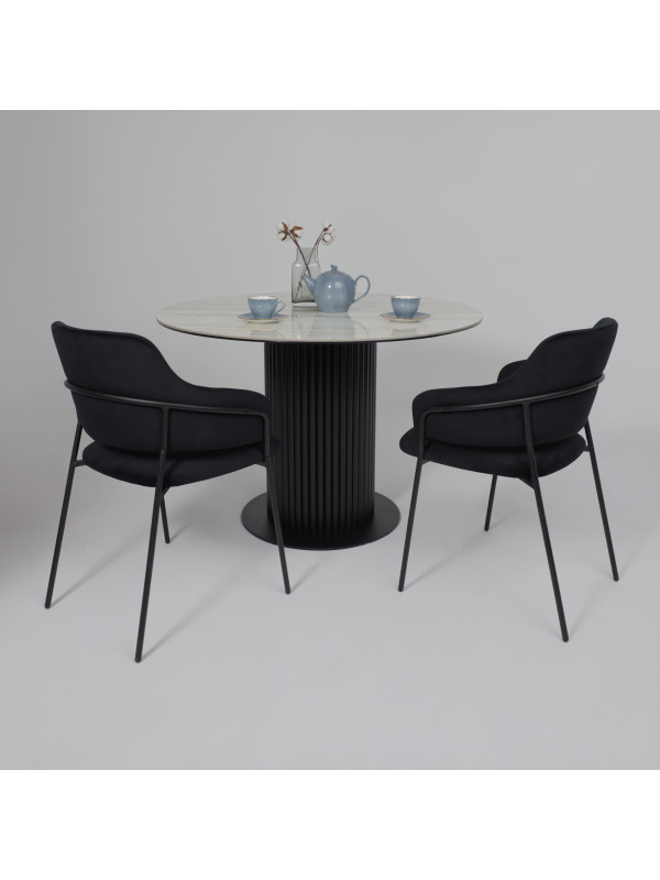 Кухонный стол Аврора Раунд камень белый Elyt pulido/черный матовый в интерьере (1)