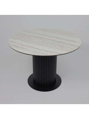 Кухонный стол Аврора Раунд камень белый Elyt pulido/черный матовый сверху