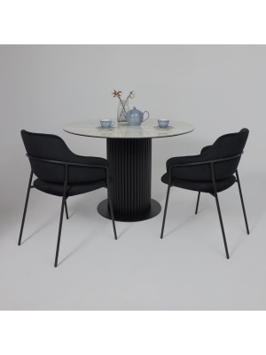 Кухонный стол Аврора Раунд камень белый Elyt pulido/черный матовый в интерьере (1)