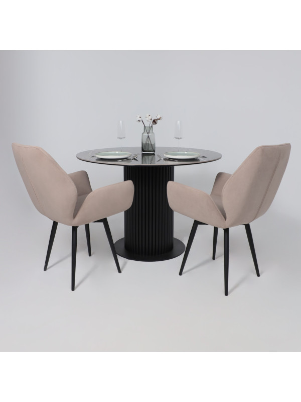 Кухонный стол Аврора Раунд камень черный Wacom pulido/черный матовый в интерьере