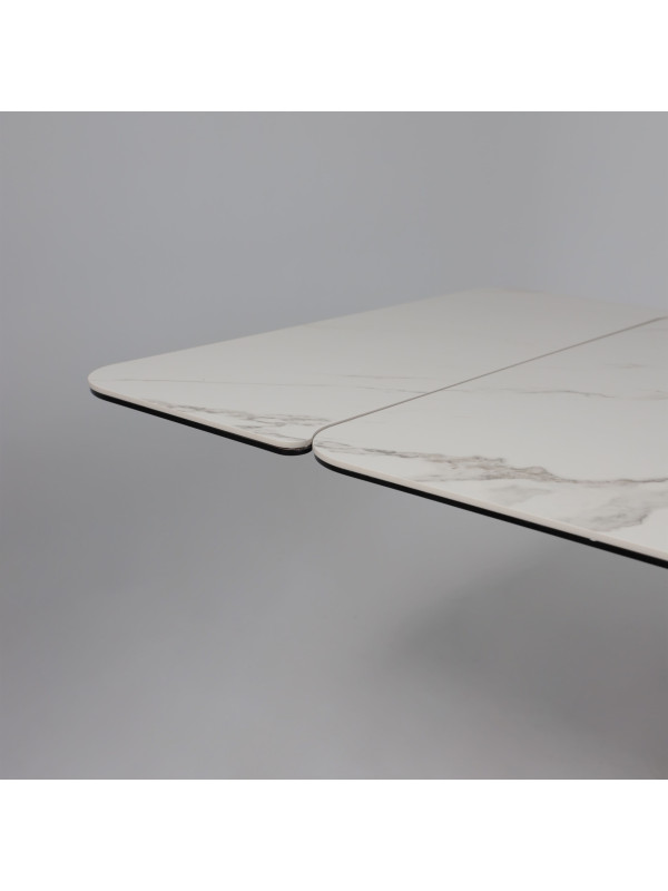 Кухонный стол Аврора Рейн New камень белый Greys White/черный матовый раздвижной механизм (1)