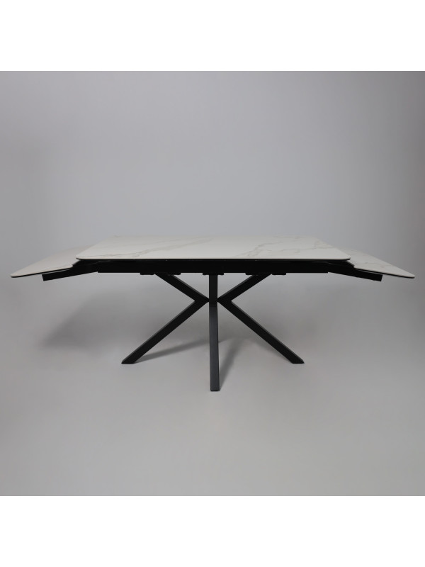 Кухонный стол Аврора Рейн New камень белый Greys White/черный матовый раздвижной механизм (3)