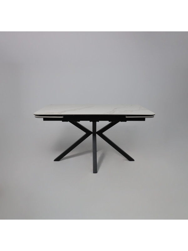 Кухонный стол Аврора Рейн New камень белый Greys White/черный матовый раздвижной механизм (2)