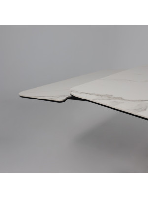 Кухонный стол Аврора Рейн New камень белый Greys White/черный матовый раздвижной механизм