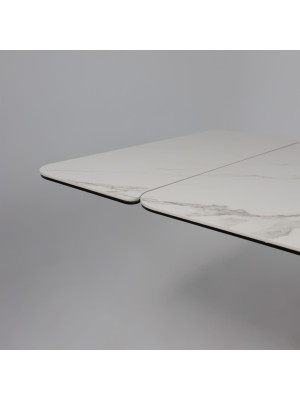 Кухонный стол Аврора Рейн New камень белый Greys White/черный матовый раздвижной механизм (1)