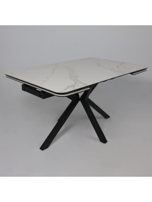 Кухонный стол Аврора Рейн New камень белый Greys White/черный матовый сверху