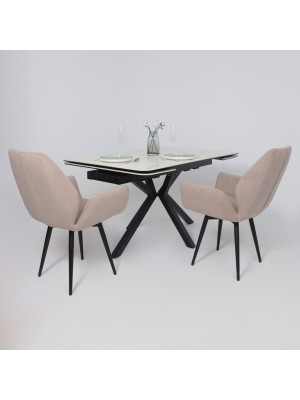 Кухонный стол Аврора Рейн New камень белый Greys White/черный матовый в интерьере (1)