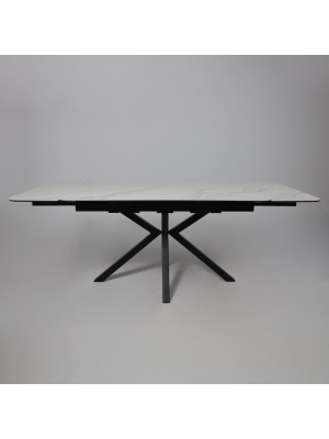 Кухонный стол Аврора Рейн New камень белый Greys White/черный матовый раздвижной механизм (4)