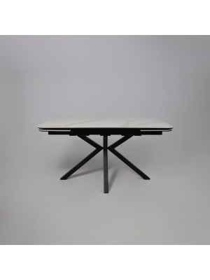 Кухонный стол Аврора Рейн New камень белый Greys White/черный матовый раздвижной механизм (2)