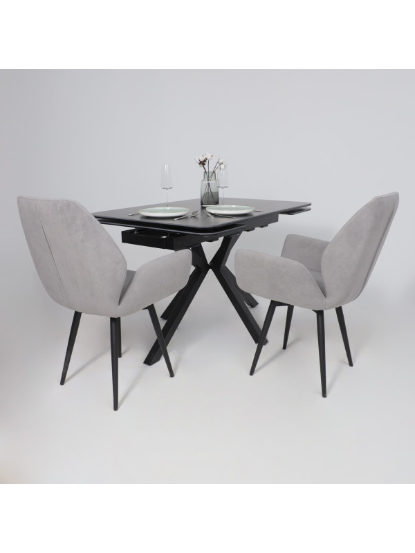 Кухонный стол Аврора Рейн New 1400 камень черный Greys Black/черный матовый в интерьере