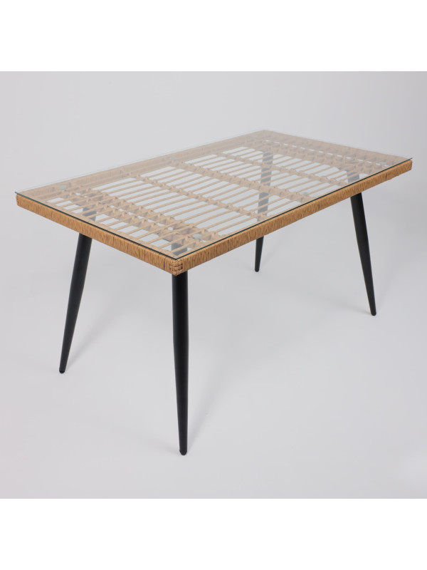 Стол садовый AksHome Bergamo сталь-черная/стекло под углом