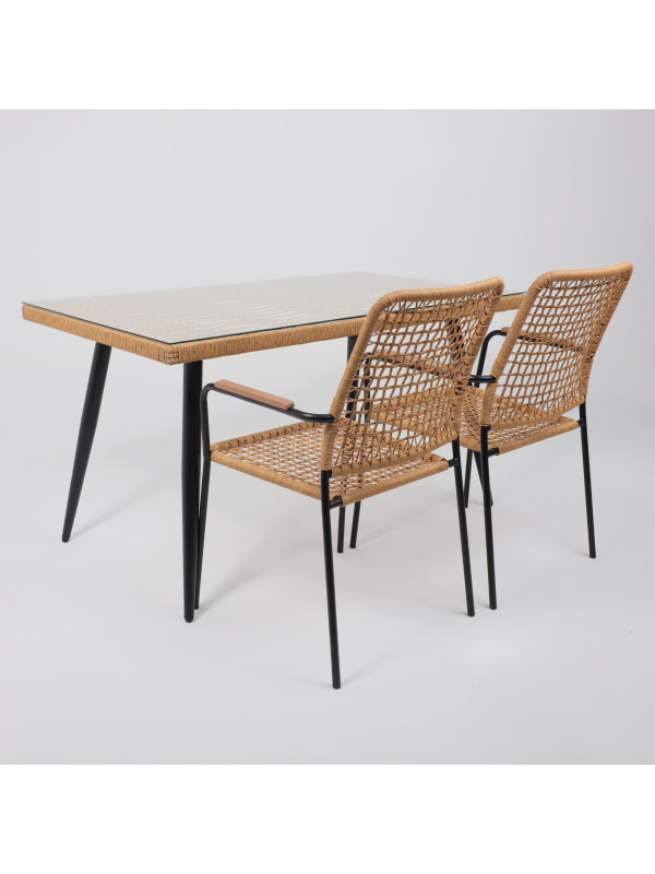 Стол садовый AksHome Bergamo сталь-черная/стекло в интерьере