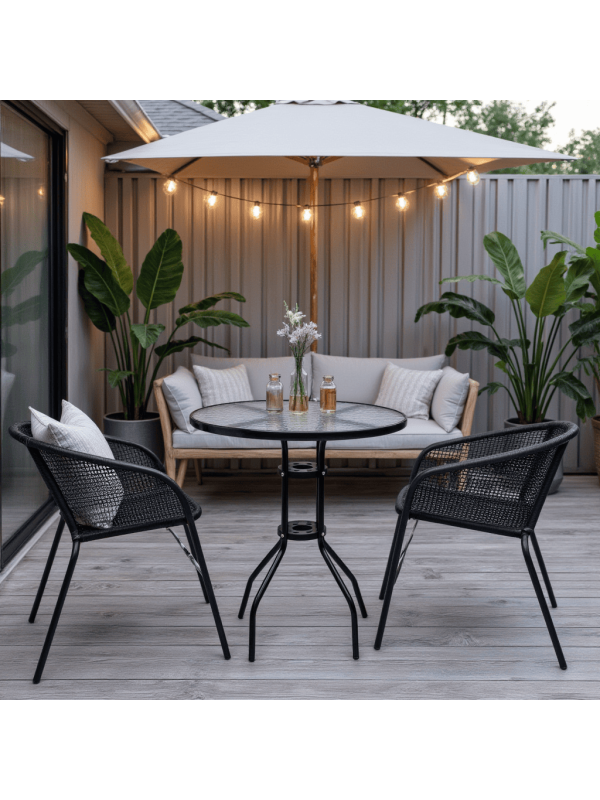 Стол садовый AksHome Verona 60 закаленное стекло/чёрный в экстерьере