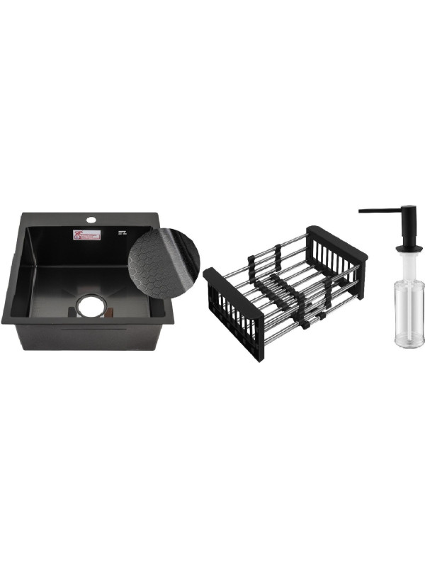 Кухонная мойка Schtoff Best Decor Black 5550 (комплект коландер+дозатор)