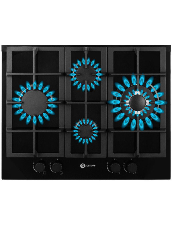 Газовая варочная панель Schtoff H6047C30IS Black включенная