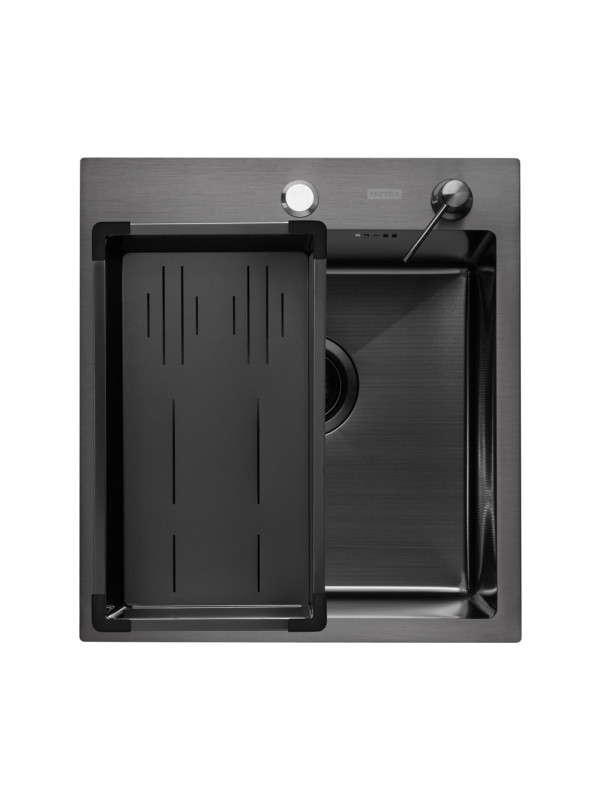 Кухонная мойка Arfeka Eco AR 45x50 (комплект коландер G+дозатор Black Decor Millet) сверху
