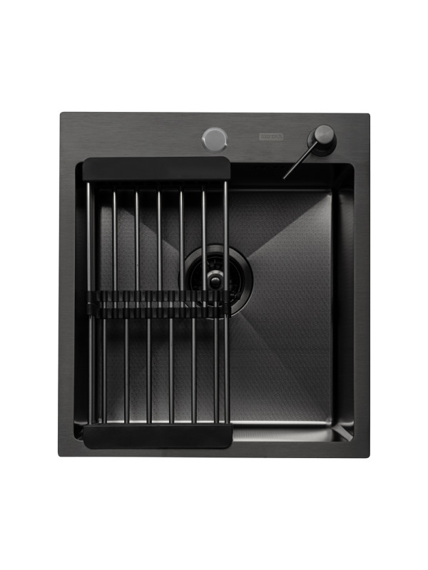 Кухонная мойка Arfeka Eco AR 45x50 (комплект коландер+дозатор Black Decor) сверху