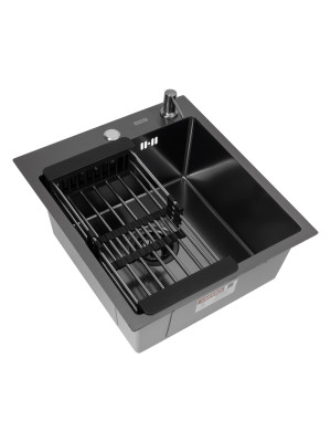 Кухонная мойка Arfeka Eco AR 45x50 (комплект коландер+дозатор Black Decor) под углом