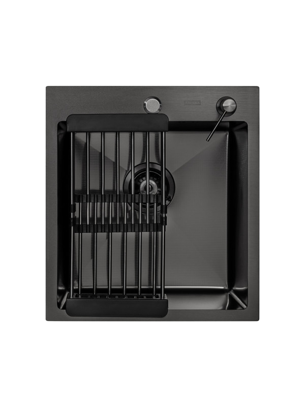 Кухонная мойка Arfeka Eco AR 45x50 (комплект коландер+дозатор Black Decor Millet Grains) сверху