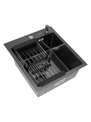 Кухонная мойка Arfeka Eco AR 45x50 (комплект коландер+дозатор Black Decor Millet Grains) под углом