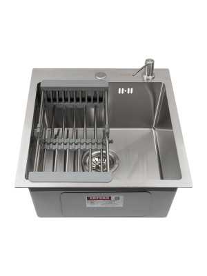 Кухонная мойка Arfeka Eco AR 45x50 (комплект коландер+дозатор Satin Decor) спереди