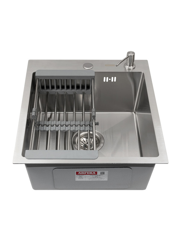 Кухонная мойка Arfeka Eco AR 45x50 (комплект коландер+дозатор Satin Decor Millet Grains) спереди