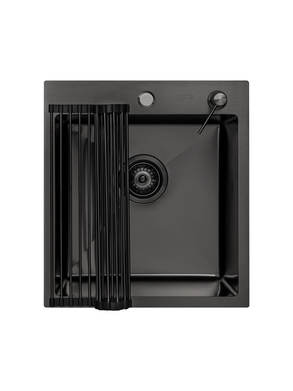 Кухонная мойка Arfeka Eco AR 45x50 (комплект роллер-мат+дозатор) Black Decor Millet Grains сверху