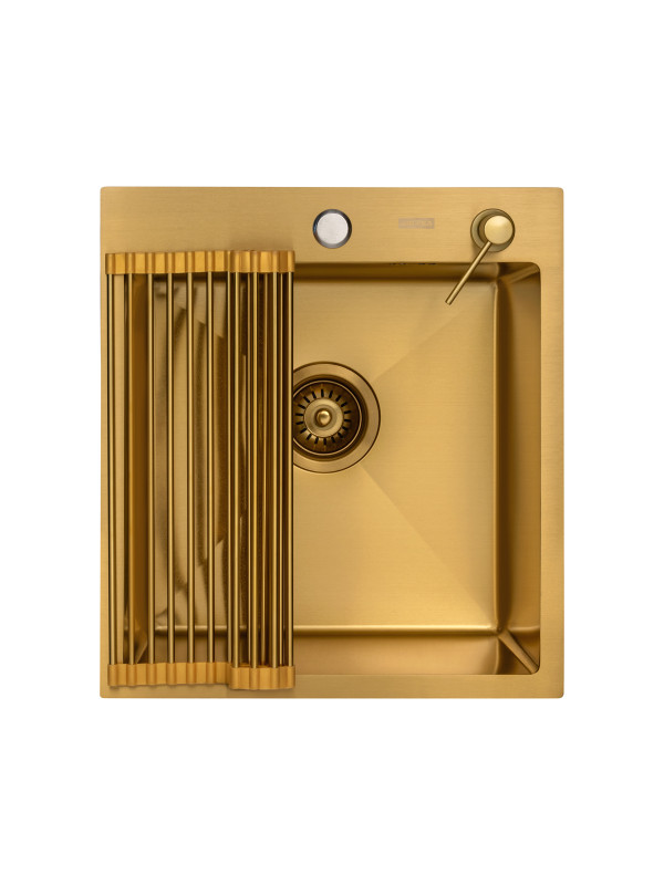 Кухонная мойка Arfeka Eco AR 45x50 (комплект роллер-мат+дозатор) Gold сверху