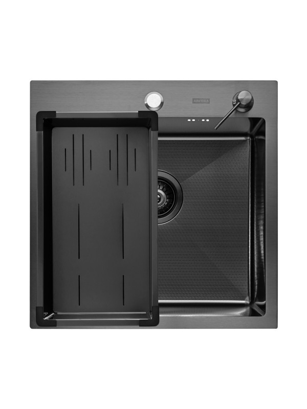 Кухонная мойка Arfeka Eco AR 50x50 (комплект коландер G+дозатор) Black Decor спереди