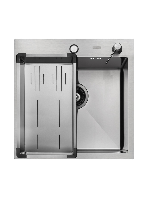 Кухонная мойка Arfeka Eco AR 50x50 (комплект коландер G+дозатор) Satin Decor Millet Volcanic сверху
