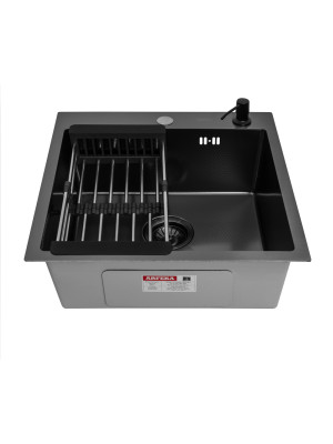 Кухонная мойка Arfeka Eco AR 50x50 (комплект коландер+дозатор) Black Decor спереди