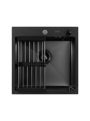 Кухонная мойка Arfeka Eco AR 50x50 (комплект коландер+дозатор) Black Decor сверху
