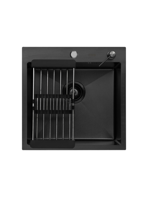 Кухонная мойка Arfeka Eco AR 50x50 (комплект коландер+дозатор) Black Decor Volcanic Rock сверху