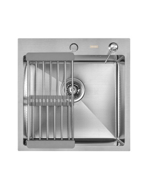 Кухонная мойка Arfeka Eco AR 50x50 (комплект коландер+дозатор) Satin Decor сверху