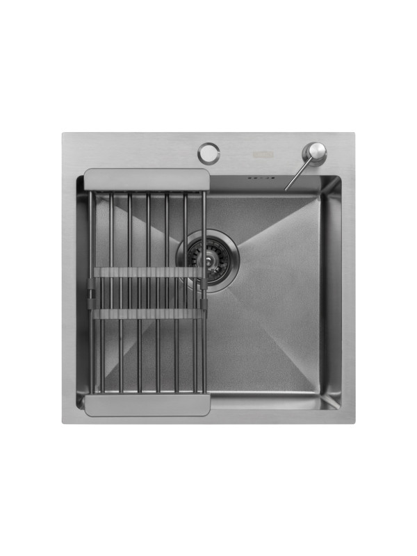 Кухонная мойка Arfeka Eco AR 50x50 (комплект коландер+дозатор) Satin Decor Volcanic Rock спереди