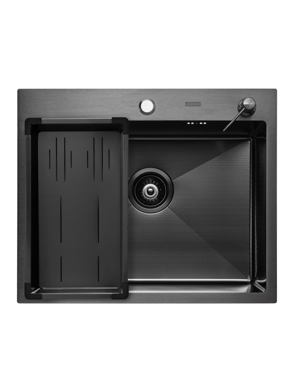 Кухонная мойка Arfeka Eco AR 60x50 (комплект коландер G+дозатор) Black Decor сверху