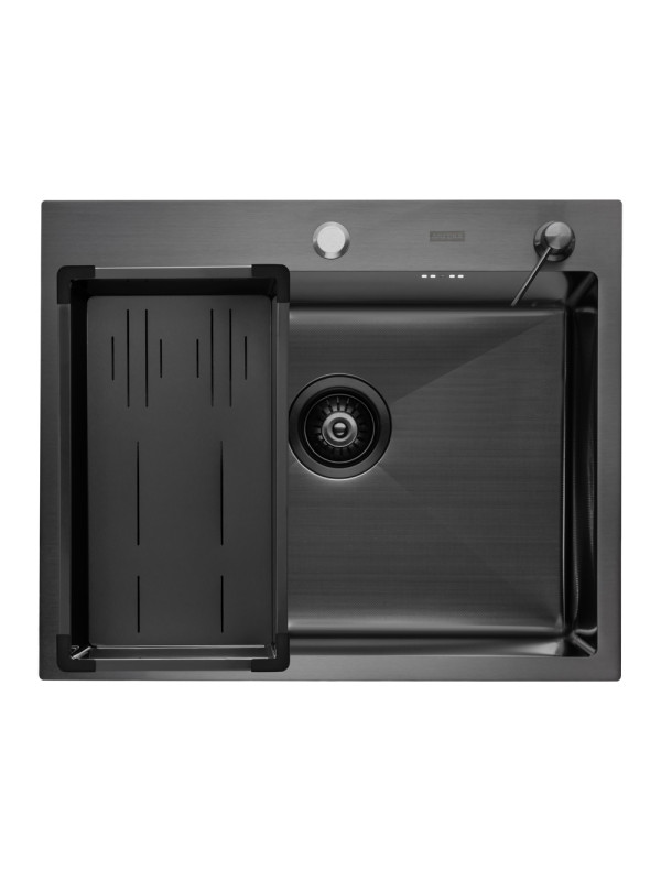 Кухонная мойка Arfeka Eco AR 60x50 (комплект коландер G+дозатор) Black Decor Millet сверху