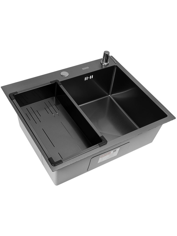 Кухонная мойка Arfeka Eco AR 60x50 (комплект коландер G+дозатор) Black Decor Volcanic