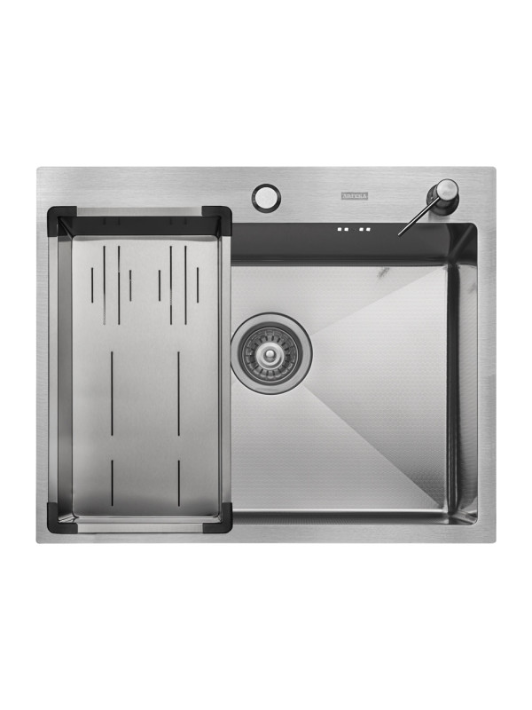Кухонная мойка Arfeka Eco AR 60x50 (комплект коландер G+дозатор) Satin Decor сверху