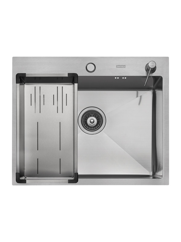 Кухонная мойка Arfeka Eco AR 60x50 (комплект коландер G+дозатор) Satin Decor Millet сверху