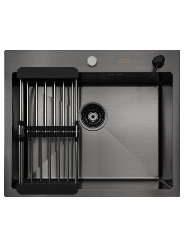 Кухонная мойка Arfeka Eco AR 60x50 (комплект коландер+дозатор) Black сверху