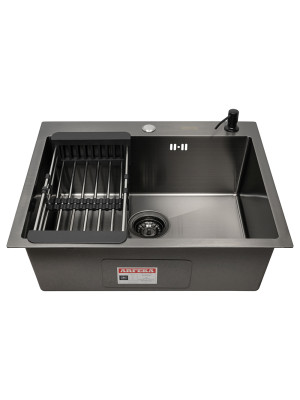 Кухонная мойка Arfeka Eco AR 60x50 (комплект коландер+дозатор) Black спереди